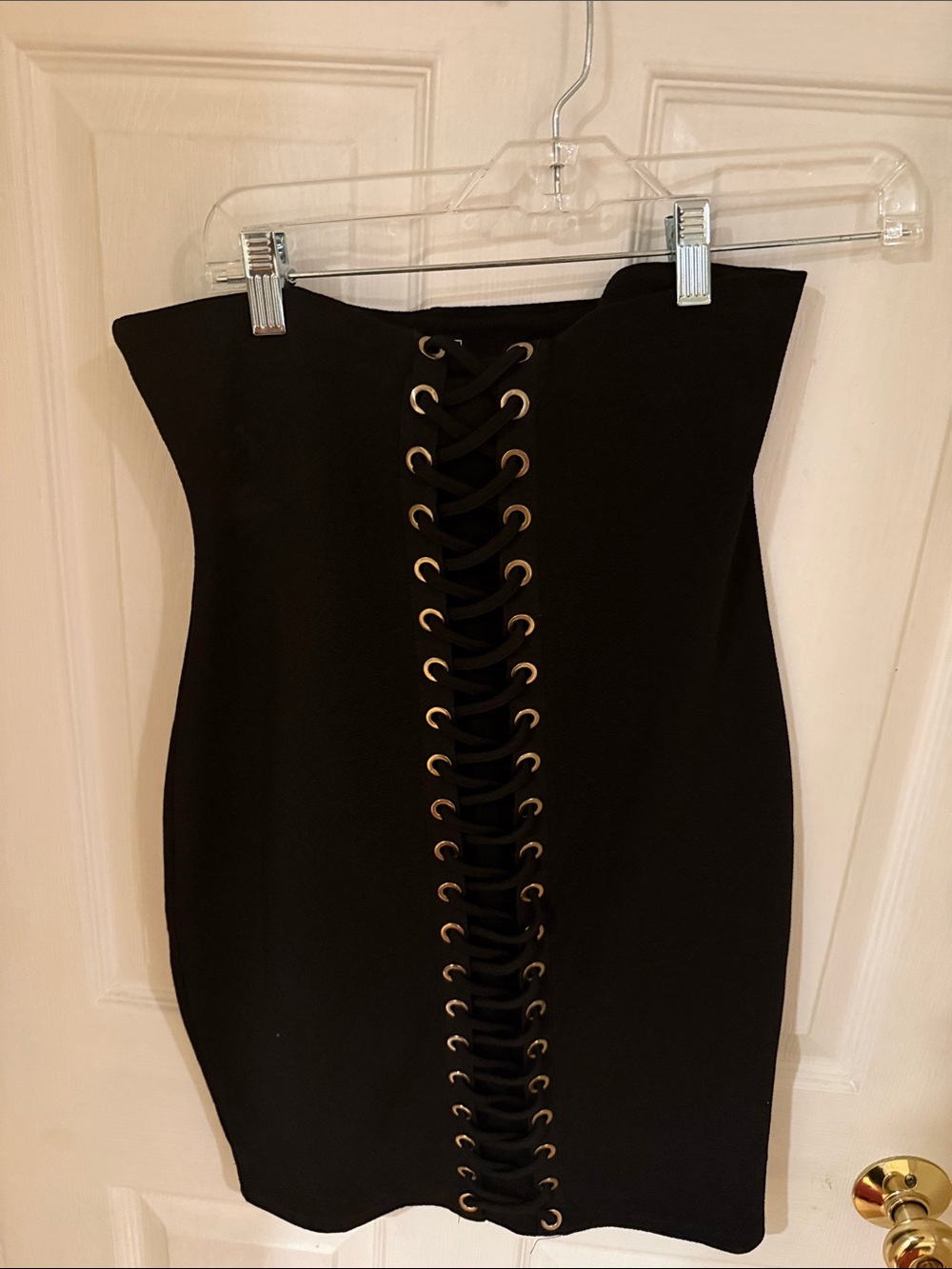 Strapless Black Lace-Up Bodycon Skirt